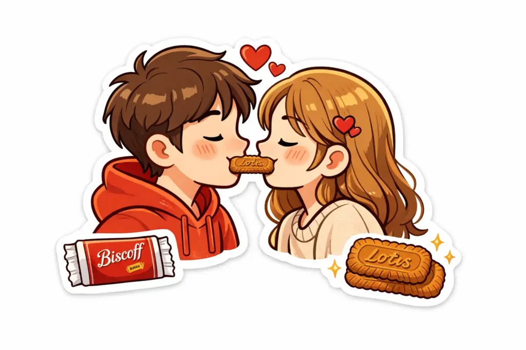romantic couple having biscuit